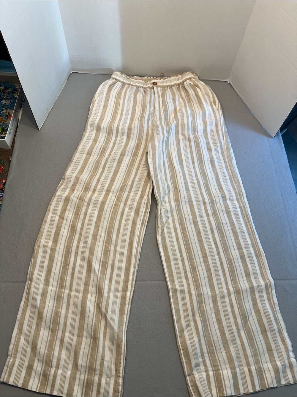 Faherty Linen Pants Womens Small Bombay Stripe Relaxed Elastic Waist Beach